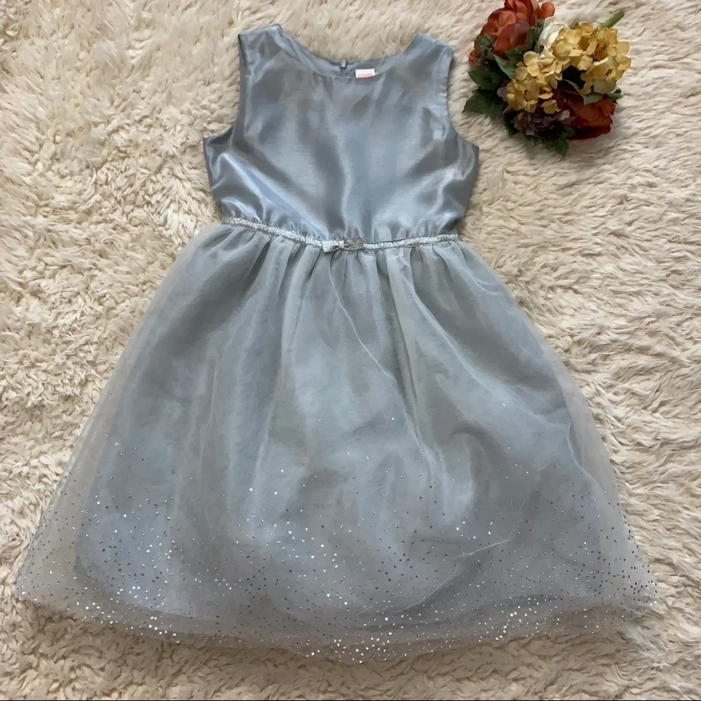 Gymboree Gray Sparkly Taffeta Tulle Formal Dress